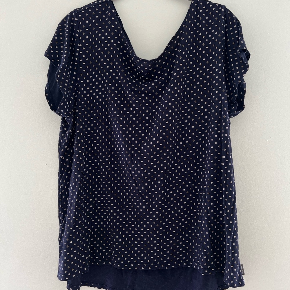 Eddie Bauer Dark Blue Polka Dot Blouse
